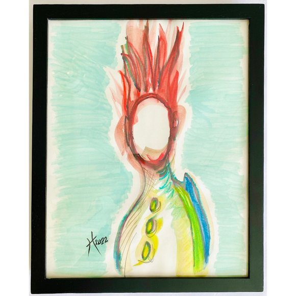 Hair On Fire Jet Pack Boy - Original Art Handmade Mixed Media Painting 11"x14" - Picture 4 of 4